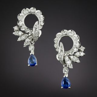 Estate  Sapphire And Diamond Drop Earrings - 2