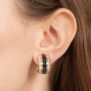 Estate Sapphire and Diamond Ear Clip Hoops