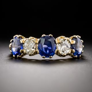 Estate Sapphire and Diamond Five-Stone Ring, French Import - 3