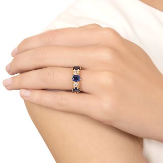Estate Sapphire and Diamond Five-Stone Ring, French Import