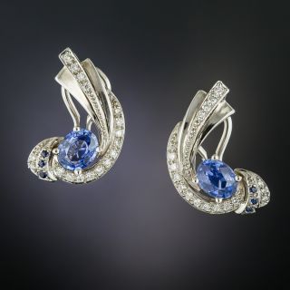 Estate Sapphire and Diamond Spray Earrings  - 3