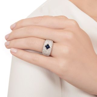 Estate Sapphire and Pavé Diamond Band Ring