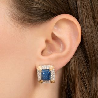 Estate Sodalite and Diamond Geometric Earrings 
