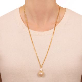 Estate South Sea Pearl and Diamond Drop Necklace