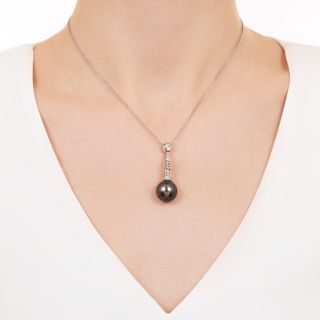 Estate South Sea Pearl and Diamond Drop Necklace