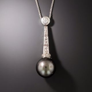 Estate South Sea Pearl and Diamond Drop Necklace - 2