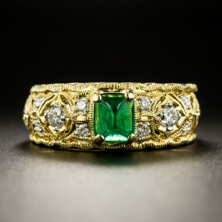 Estate Sugarloaf Emerald and Diamond Ring - 3