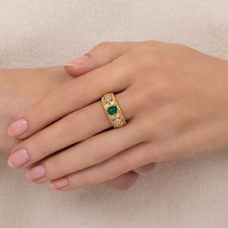 Estate Sugarloaf Emerald and Diamond Ring