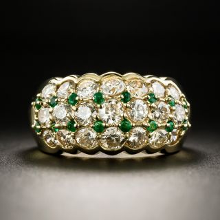  Estate Three-Row Diamond and Emerald Band Ring - 4