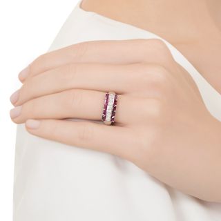 Estate Three-Row Ruby and Diamond Ring