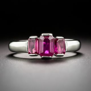 Estate Three-Stone Emerald-Cut Ruby Ring - 2