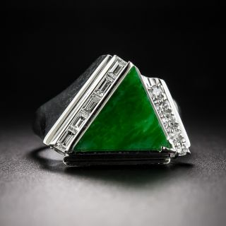 Estate Triangular Jade and Diamond Ring - 3
