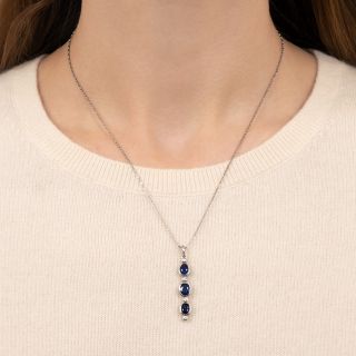 Estate Triple Sapphire and Diamond Drop Necklace