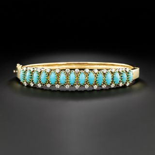 Estate Turquoise and Diamond Bangle Bracelet - 2