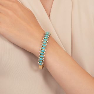 Estate Turquoise and Diamond Bangle Bracelet