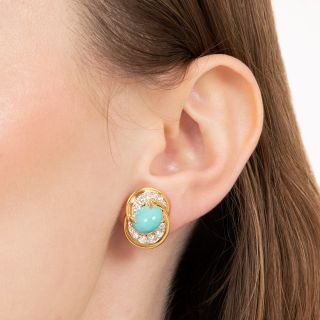 Estate Turquoise and Diamond Clip Earrings 