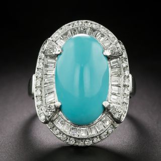 Estate Turquoise and Diamond Cocktail Ring  - 3