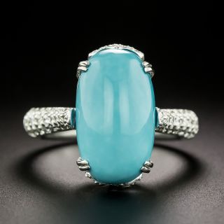 Estate Turquoise and Pavé Diamond Ring - 2