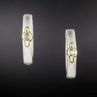Estate Two-Tone Diamond Huggie Earrings - 2