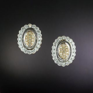 Estate Two-Tone Diamond Oval Earrings  - 3