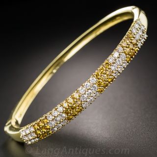 Estate White Diamond and Fancy Golden Diamond Bangle Bracelet - 3