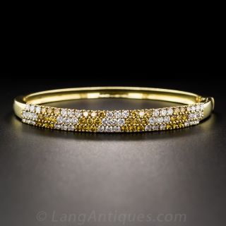 Estate White Diamond and Fancy Golden Diamond Bangle Bracelet