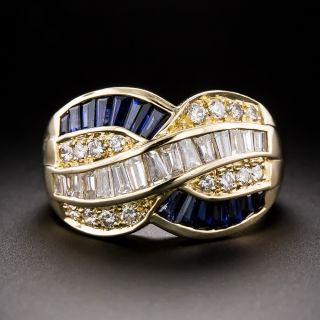 Estate Wide Sapphire and Diamond Weave Band Ring - 2