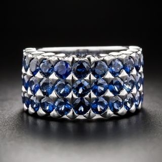 Estate Wide Three-Row Sapphire Band Ring - Size 6 - 1