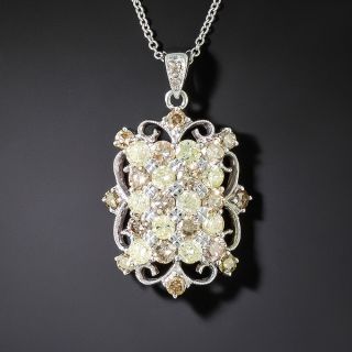 Estate Yellow and Brown Diamond Pendant Necklace  - 2