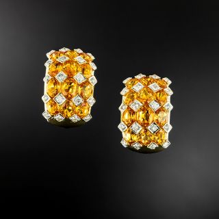 Estate Yellow Sapphire and Diamond Half-Hoop Earrings - 2