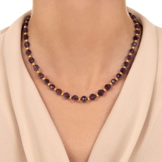 Etruscan Revival Amethyst and Gold Bead Necklace, Circa 1900