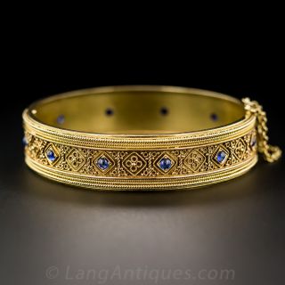 Etruscan Revival Bangle Bracelet with Sapphires