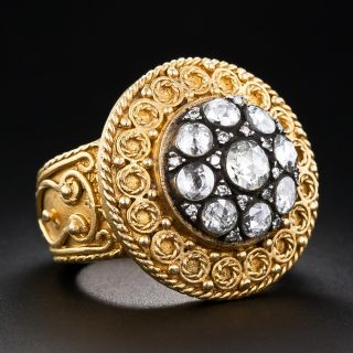 Etruscan Revival Style 22K Gold and Diamond Cluster Ring, Size 7 1/2