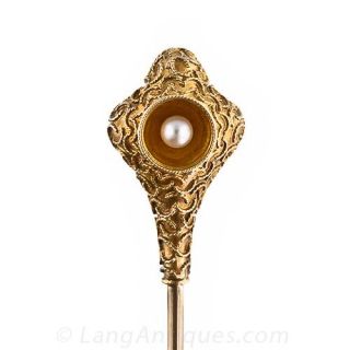 Etruscan Style Gold and Pearl Stickpin