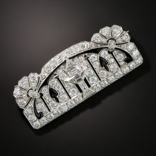 Exceptional Art Deco Platinum Diamond Onyx Brooch - 2