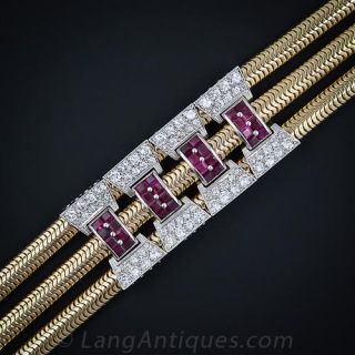 Fabulous Retro Ruby and Diamond  Slide Bracelet