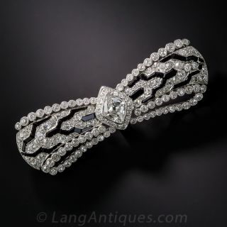 Fine Art Deco Diamond Onyx Bow Brooch - 1