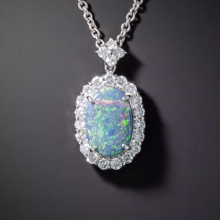 Fine Black Opal and Diamond Halo Necklace - 3
