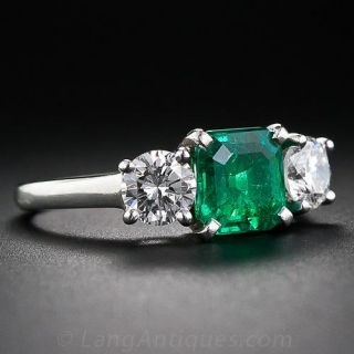 Fine Emerald and Diamond Three-Stone Ring
