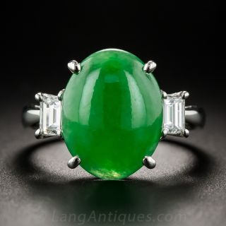 Fine Natural Burma Jade and Diamond Ring - 1