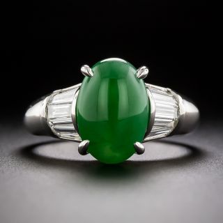 Fine Natural Green Jade and Diamond Ring - GIA - 1