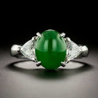 Fine Natural Jade And Trillion Diamond Ring - GIA - 2