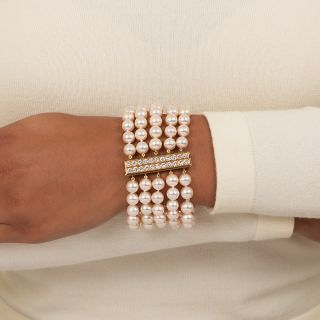 Five-Strand Cultured Pearl and Diamond Bracelet
