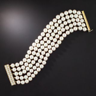 Five-Strand Cultured Pearl and Diamond Bracelet - 2