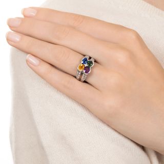 Four Color Sapphire and Diamond Ring