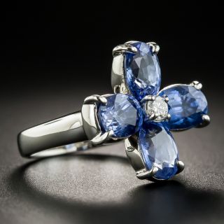 Four-Sapphire Platinum Diamond Ring