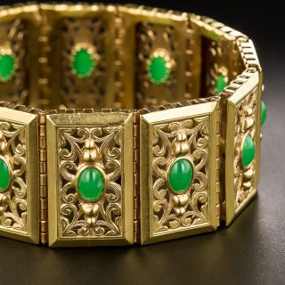 French 18K Gold and Green Stone Bracelet