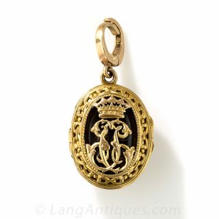French 18K Gold and Lapis Locket c. 1857