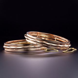 French 18K Rose Gold Hinged Bangle Bracelet Set - 2