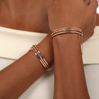 French 18K Rose Gold Hinged Bangle Bracelet Set